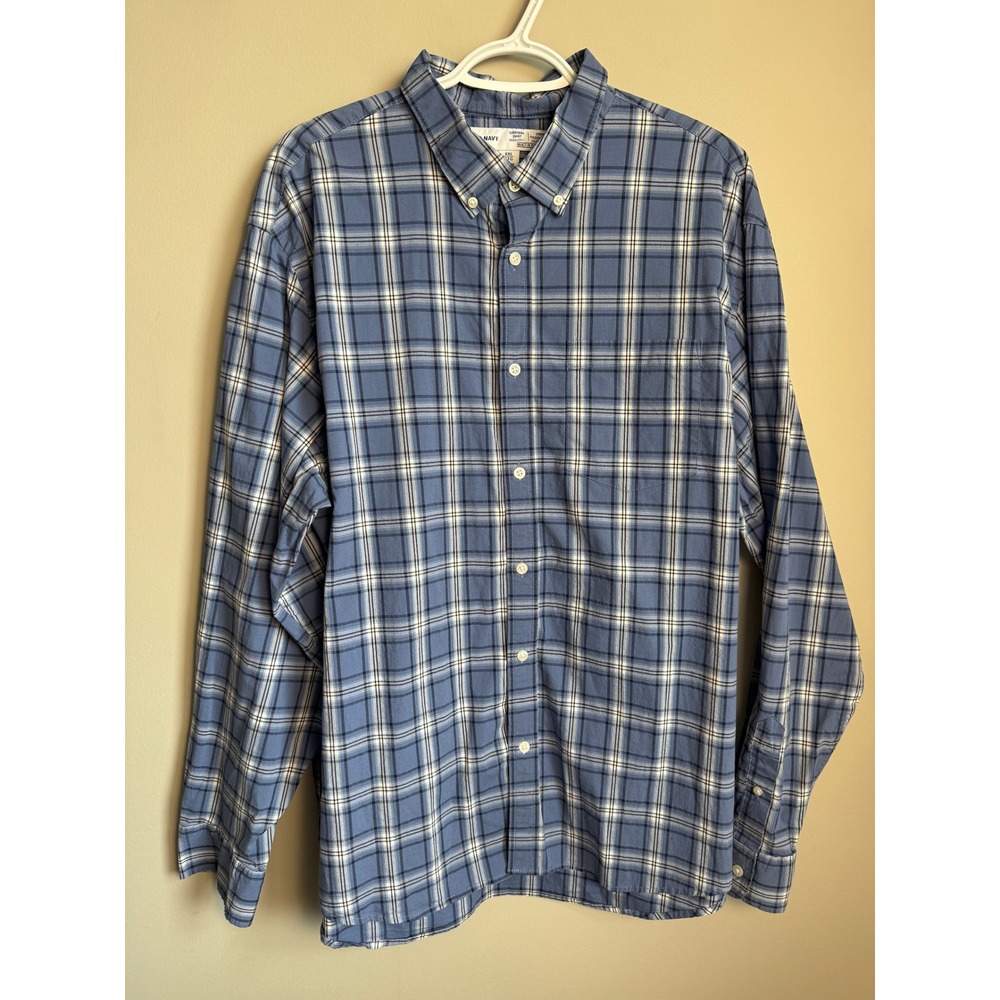 Old Navy Everyday Built-In Flex Plaid Button Down Shirt Blue Mens XXL Preppy Dad
